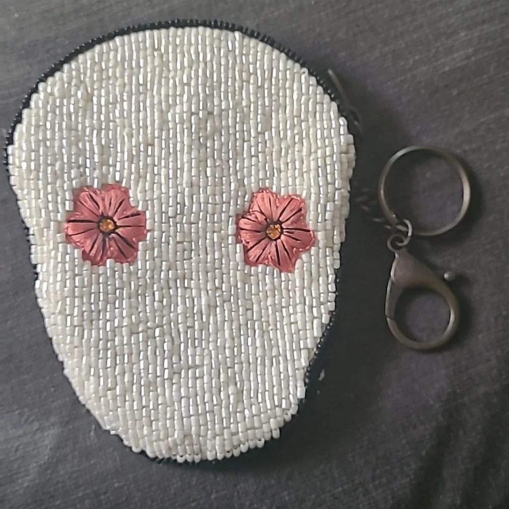 Mary Frances "Bone To Pick" Sugar Skull Beaded Coin Purse and Key Fob NWOT - Picture 2 of 5